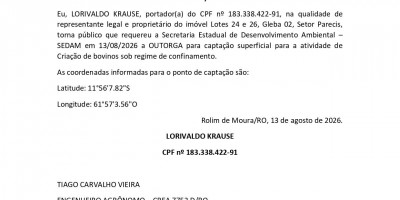 OUTORGA – CAPTAÇÃO SUPERFICIAL - LORIVALDO KRAUSE