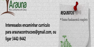 VAGAS DE EMPREGOS - PCDs - ARAUNA - AGOSTO DE 2026