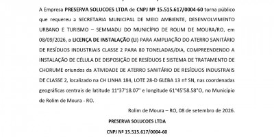 LICENÇA DE INSTALAÇÃO  - PRESERVA SOLUCOES LTDA 