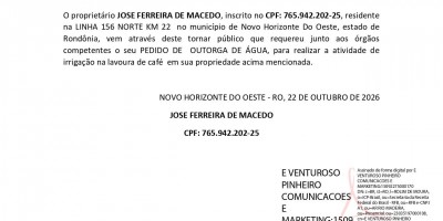 PEDIDO DE OUTORGA DE ÁGUA - JOSE FERREIRA DE MACEDO