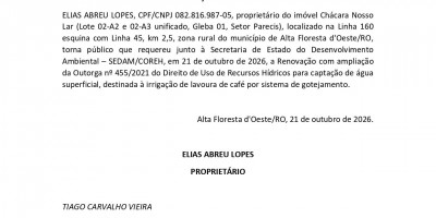 RENOVAÇÃO DE OUTORGA - ELIAS ABREU LOPES