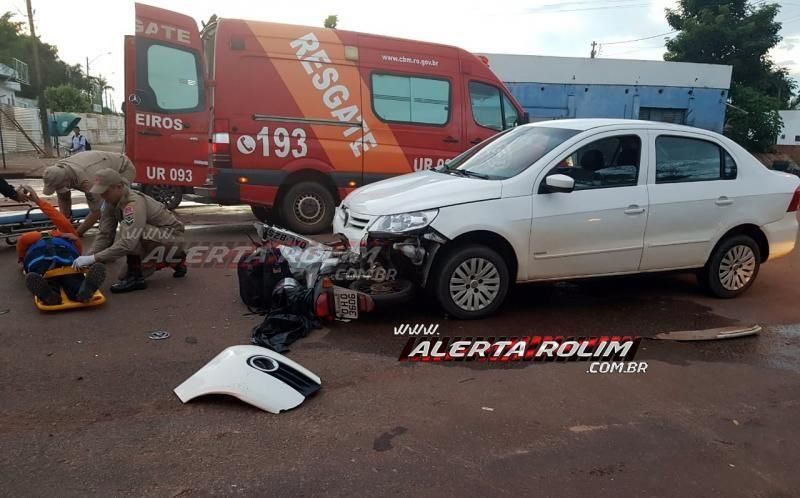 Motociclista fica ferido ao ser atingido por carro que trafegava pela contramão em Rolim de Moura Motociclista fica ferido ao ser atingido por carro que trafegava pela contramão em Rolim de Moura