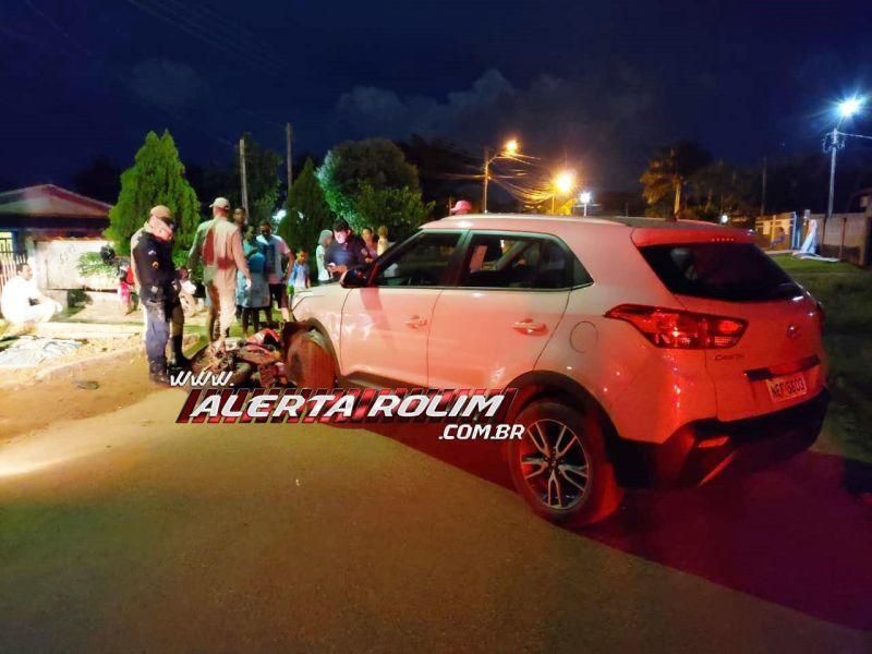 Acidente de trânsito envolvendo moto e carro é registrado no Bairro Planalto em Rolim de Moura