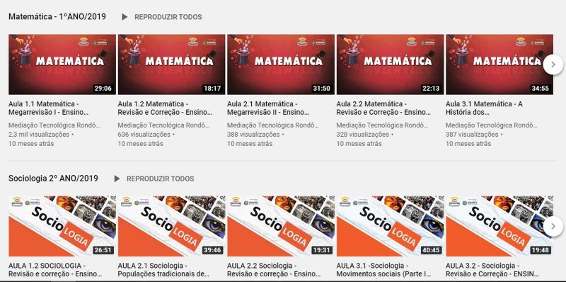 Vídeo-aulas são disponibilizadas pela rede pública estadual para alunos do ensino médio em RO