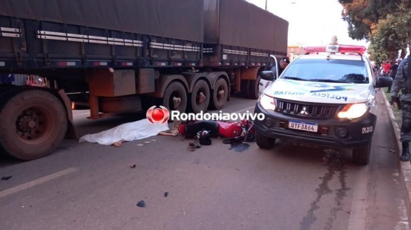 Mulher morre atropelada por carreta após colidir em viatura da PM em Porto Velho Mulher morre atropelada por carreta após colidir em viatura da PM em Porto Velho