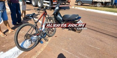 Motociclista e ciclista foram socorridos pelos bombeiros após acidente em Rolim de Moura