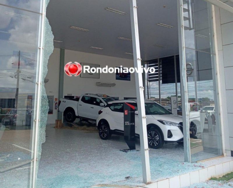 Homem invade concessionária, tenta fugir com carro zerado e causa destruição Homem invade concessionária, tenta fugir com carro zerado e causa destruição