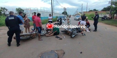 Colisão frontal entre motos deixa criança e dois homens feridos em Porto Velho