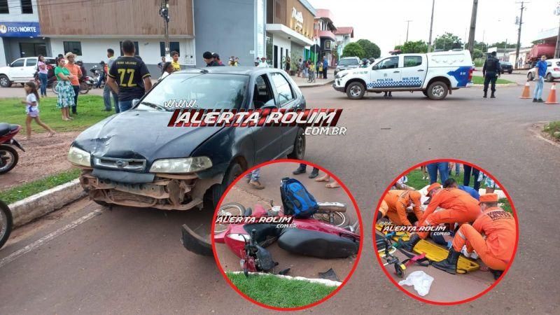 Colisão entre moto e carro deixa mãe e criança com ferimentos graves em Rolim de Moura Colisão entre moto e carro deixa mãe e criança com ferimentos graves em Rolim de Moura