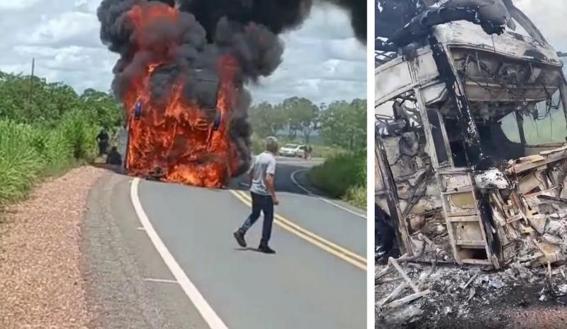 Passageiros ficam presos em ônibus em chamas após colisão com moto no MT; Motociclista morreu e 16 ficaram feridos - vídeos Passageiros ficam presos em ônibus em chamas após colisão com moto no MT; Motociclista morreu e 16 ficaram feridos - vídeos