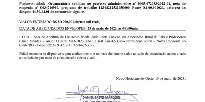 AVISO DE LICITAÇÃO - CARTA CONVITE - 001/23 CL/ARPP CHICO MENDES RO
