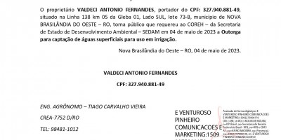 SOLICITAÇÃO DE OUTORGA - VALDECI ANTONIO FERNANDES.