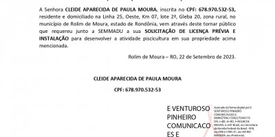 SOLICITAÇÃO LICENÇA PRÉVIA E INSTALAÇÃO  - CLEIDE APARECIDA DE PAULA MOURA 