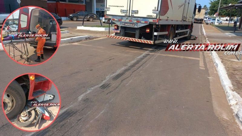 Após colisão, moto foi arrastada por caminhão e passageiro fraturou a perna em Rolim de Moura Após colisão, moto foi arrastada por caminhão e passageiro fraturou a perna em Rolim de Moura