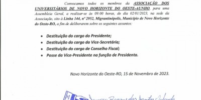 EDITAL DE CONVOCAÇÃO - ASSOCIAÇÃO DOS UNIVERSITÁRIOS DE NOVO HORIZONTE - AUNHO