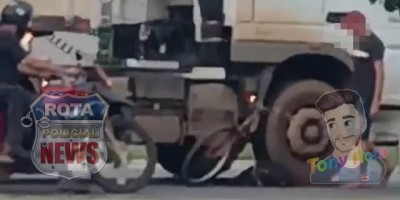 Garoto sai ileso de acidente após bater bicicleta em carreta na BR-364, em Vilhena