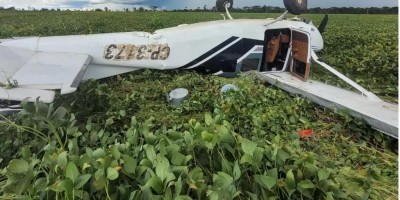 Avião com mais de 400 kg de drogas cai em plantação de soja no MT; vídeo