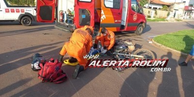 Grave colisão entre moto e carro é registrado nesta manhã no Centro de Rolim de Moura