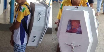 Menino leva 'mochila maluca' em formato de caixão para escola como homenagem ao pai em RO Menino leva 'mochila maluca' em formato de caixão para escola como homenagem ao pai em RO