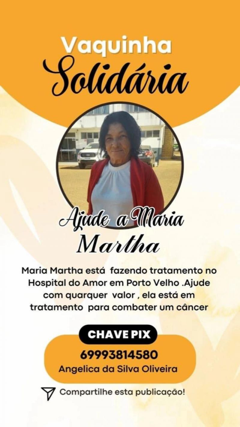 Vaquinha Solidária – Ajude Dona Maria Marta no Tratamento Contra o Câncer Vaquinha Solidária – Ajude Dona Maria Marta no Tratamento Contra o Câncer