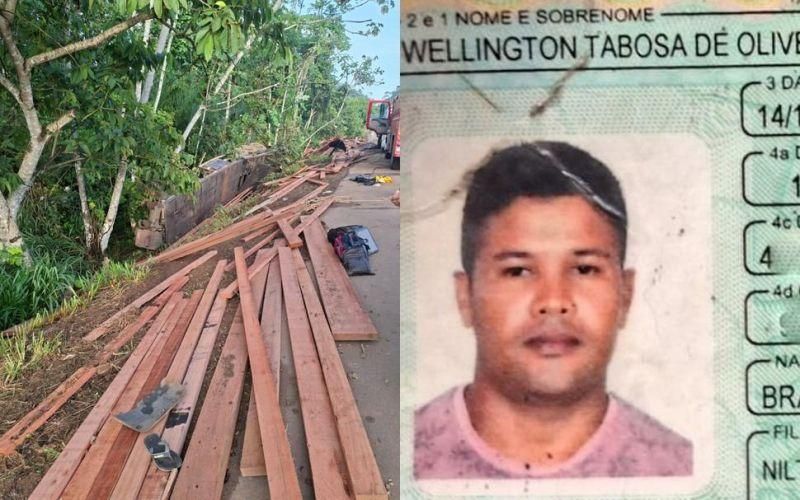 Após pegar carona, homem morreu depois que caminhão carregado com madeira tombou na BR 364, em RO Após pegar carona, homem morreu depois que caminhão carregado com madeira tombou na BR 364, em RO