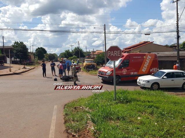 Rolim de Moura - Condutora de moto fica ferida após se chocar contra carro que cruzou a via preferencial