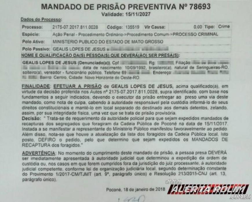 Rolim de Moura - Ex-vereador de Novo Horizonte é preso pela PM por tráfico de drogas e acusado de liderar fuga de mais de 30 presos no Mato Groso em 2017