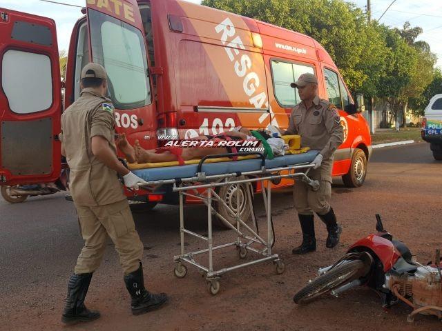 Rolim de Moura - Ao desviar de caminhão que avançou a via, motociclista bate em meio-fio e sofre queda Rolim de Moura - Ao desviar de caminhão que avançou a via, motociclista bate em meio-fio e sofre queda