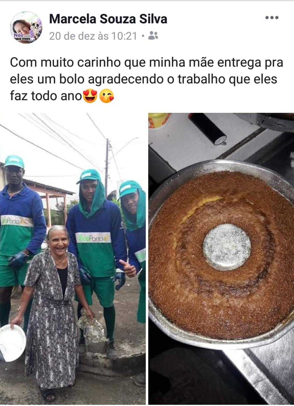 "Eu amo eles", diz idosa que presenteia garis com bolo de Natal em Porto Velho "Eu amo eles", diz idosa que presenteia garis com bolo de Natal em Porto Velho