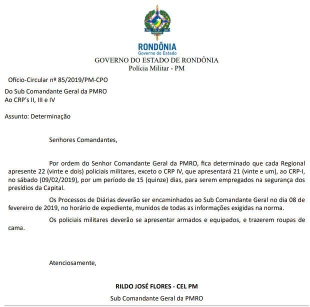 MAIS MILITARES: Comando da PM retira policiais da rua para cuidar de visita íntima em presídios MAIS MILITARES: Comando da PM retira policiais da rua para cuidar de visita íntima em presídios