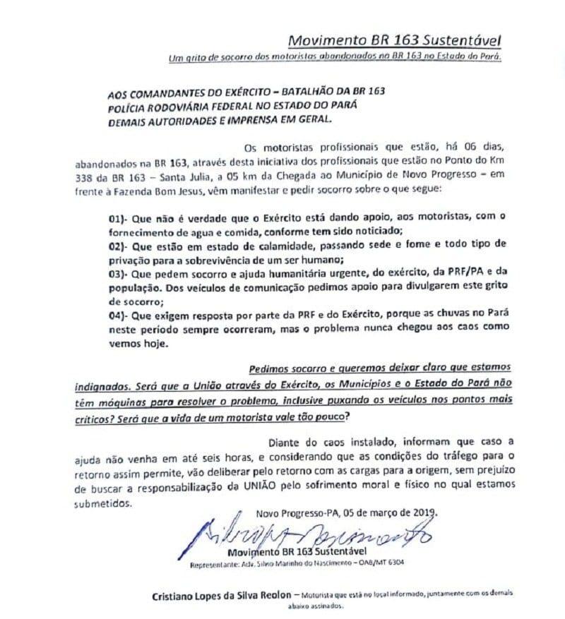 Caminhoneiros pedem a retirada do Exército da BR 163