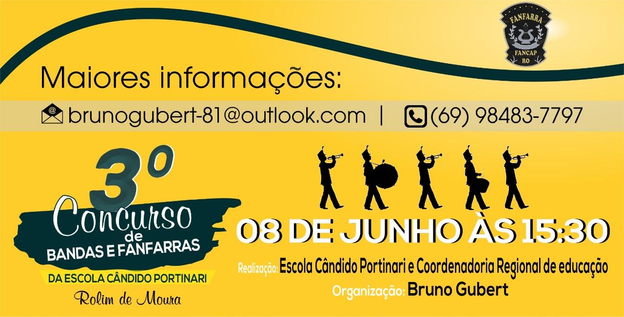 ROLIM DE MOURA: 3º Concurso de bandas e fanfarras acontecerá no dia 08 de junho ROLIM DE MOURA: 3º Concurso de bandas e fanfarras acontecerá no dia 08 de junho