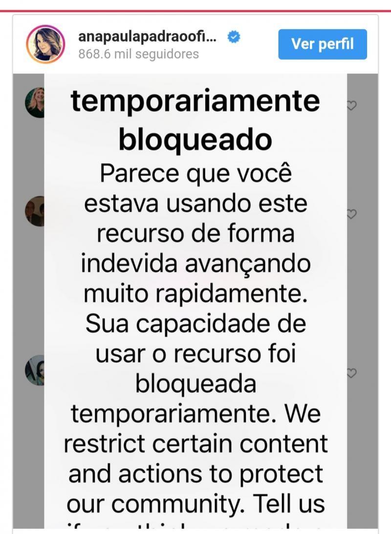 Apresentadora Ana Paula Padrão é bloqueada pelo Instagram após morte do pai. Entenda Apresentadora Ana Paula Padrão é bloqueada pelo Instagram após morte do pai. Entenda