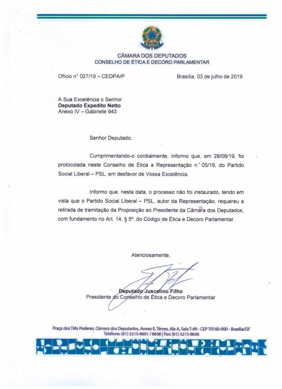 PSL desiste de apresentar processo contra Expedito Netto no Conselho de Ética PSL desiste de apresentar processo contra Expedito Netto no Conselho de Ética