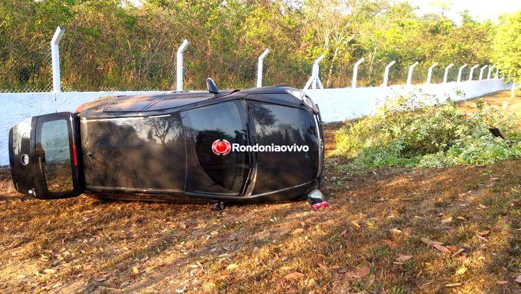 NA CURVA: Militar da Base Aérea capota veículo próximo ao aeroporto na capital NA CURVA: Militar da Base Aérea capota veículo próximo ao aeroporto na capital
