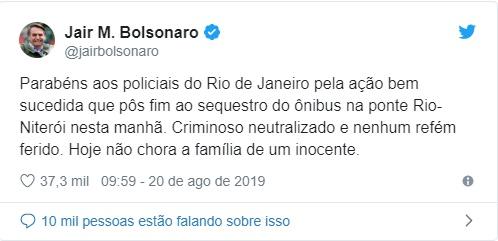 Bolsonaro sobre sequestro: “Hoje, não chora a família de um inocente” Bolsonaro sobre sequestro: “Hoje, não chora a família de um inocente”