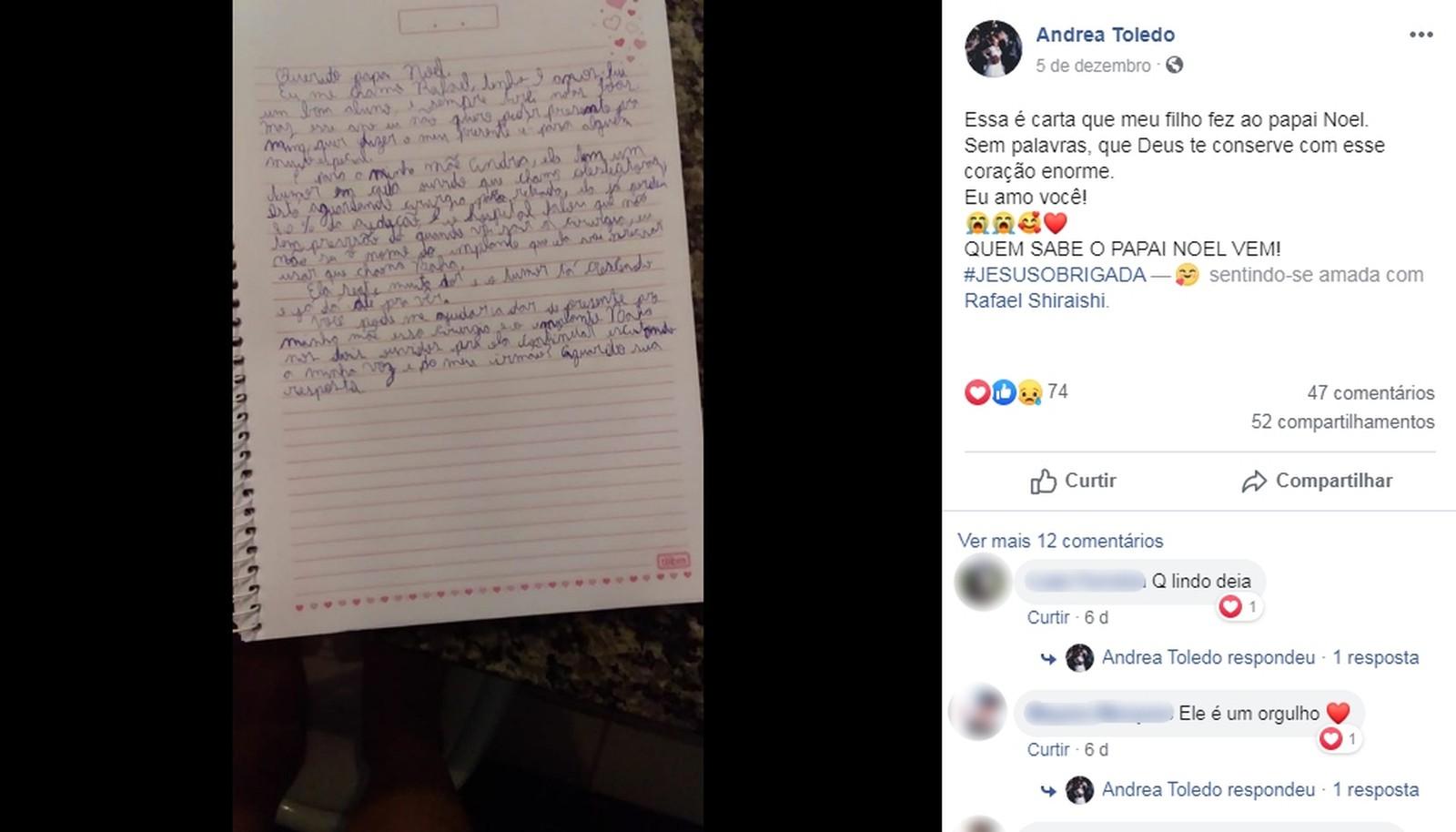 Menino escreve ao Papai Noel e consegue cirurgia para a mãe no interior de SP Menino escreve ao Papai Noel e consegue cirurgia para a mãe no interior de SP