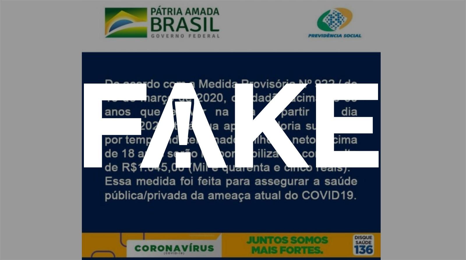 Medida provisória que suspende aposentadoria dos idosos que saírem às ruas é #fake Medida provisória que suspende aposentadoria dos idosos que saírem às ruas é #fake
