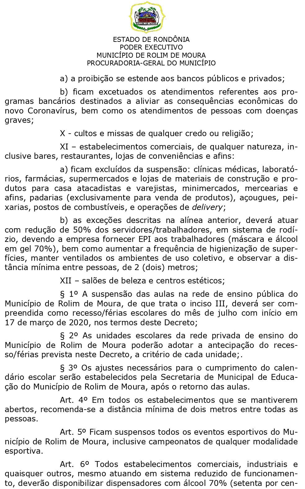 Prefeitura de Rolim de Moura publica decreto que restringe funcionamento de comércio a partir de sexta, 20 Prefeitura de Rolim de Moura publica decreto que restringe funcionamento de comércio a partir de sexta, 20