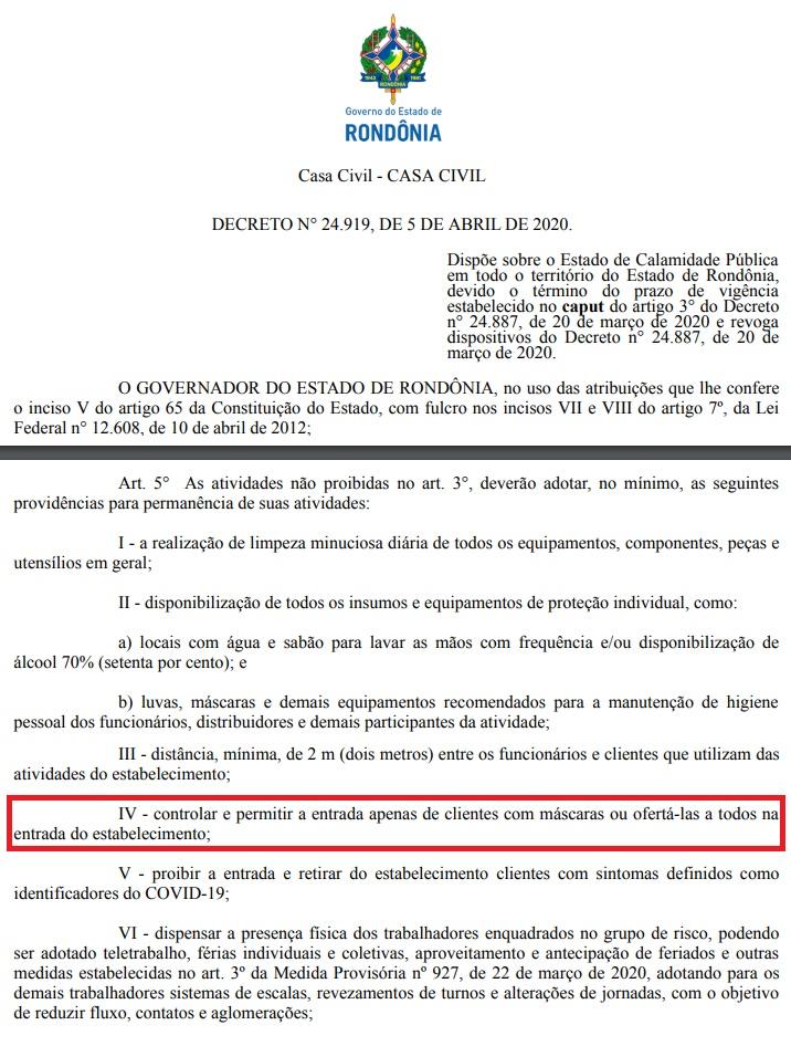 Segundo decreto estadual, só pode entrar nos estabelecimentos comerciais com máscaras; veja na íntegra Segundo decreto estadual, só pode entrar nos estabelecimentos comerciais com máscaras; veja na íntegra