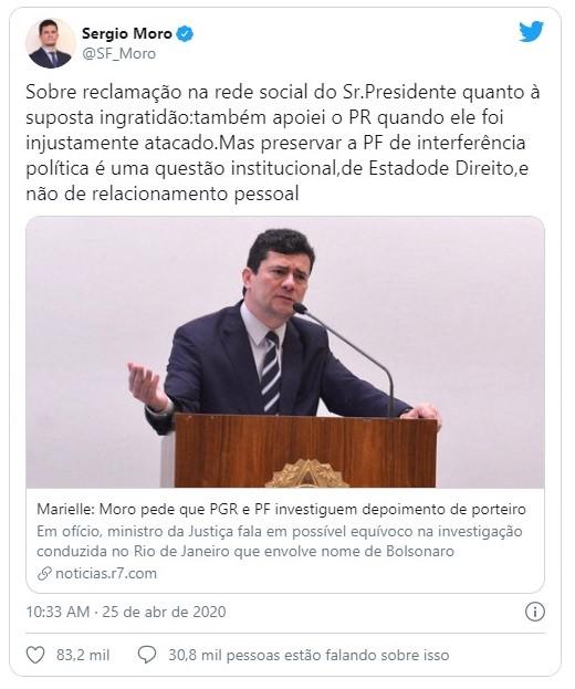 Bolsonaro e Moro discutem no Twitter sobre quem defendeu quem durante as crises do governo Bolsonaro e Moro discutem no Twitter sobre quem defendeu quem durante as crises do governo