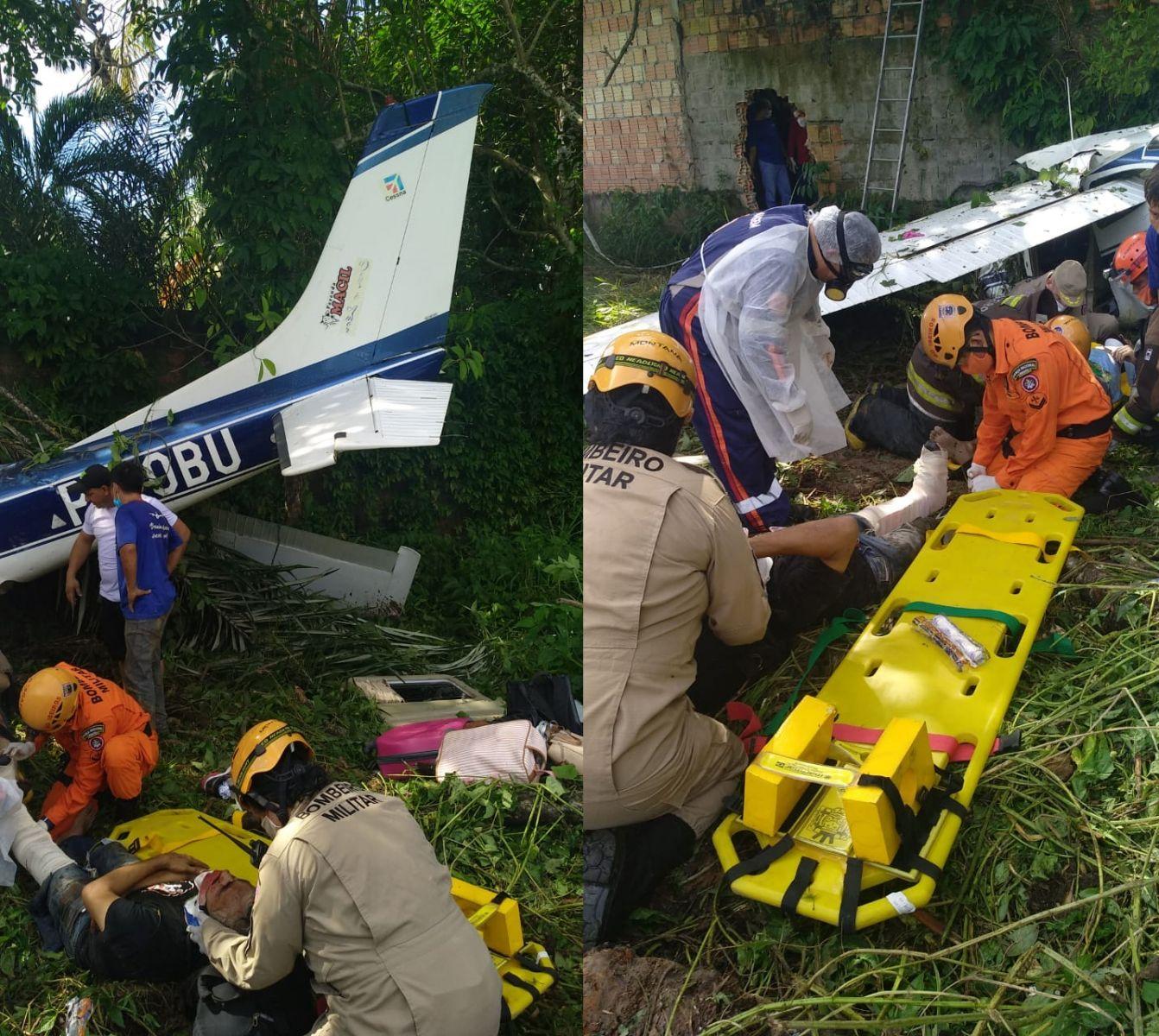 Avião de pequeno porte não consegue decolar e cai em barranco no aeroclube de Manaus