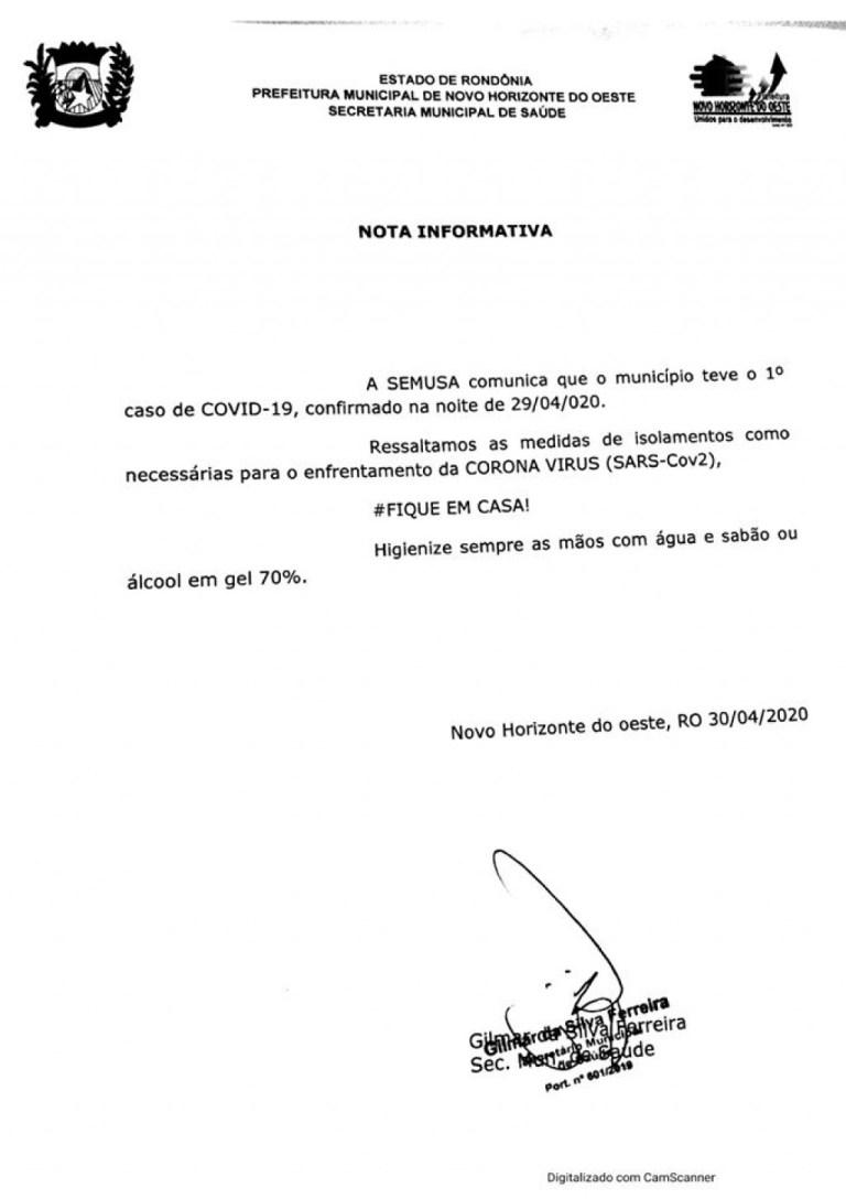 Secretária de Saúde confirma o 1° caso de coronavírus em Novo Horizonte Secretária de Saúde confirma o 1° caso de coronavírus em Novo Horizonte