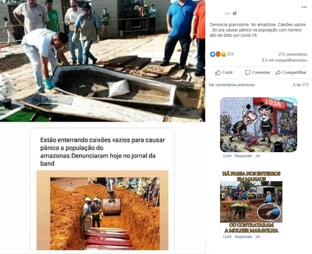 Fotos e vídeos de caixões sendo enterrados vazios no Amazonas é FALSO