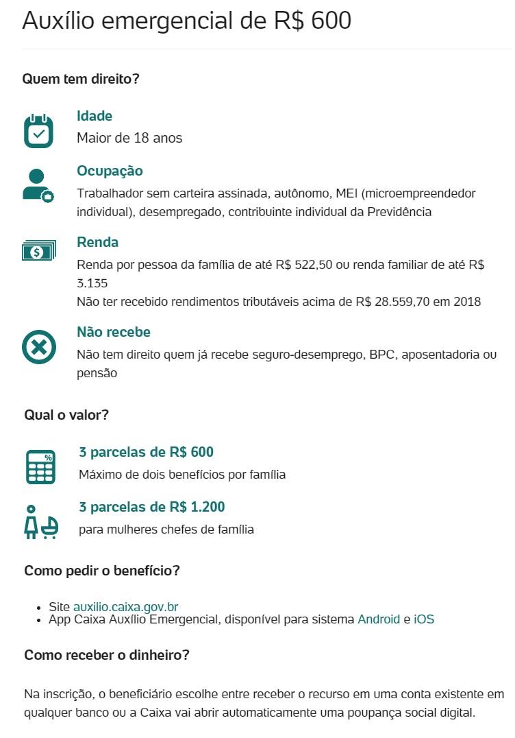 Governo cria site, além da Caixa, para acompanhar pedido do auxílio emergencial de R$ 600 Governo cria site, além da Caixa, para acompanhar pedido do auxílio emergencial de R$ 600