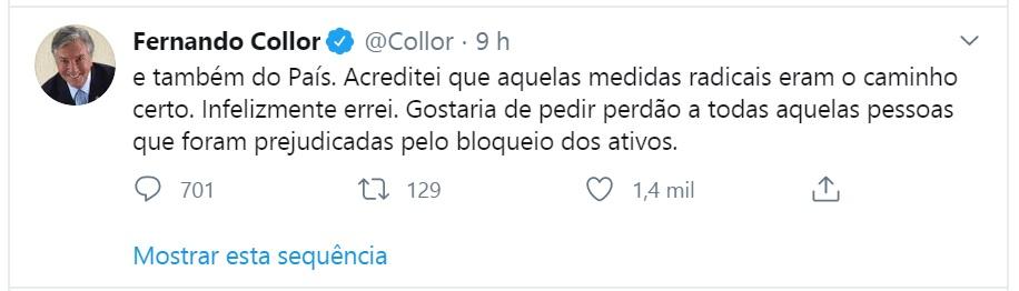 Collor pede perdão pelo confisco do saldo de cadernetas de poupança em 1990 Collor pede perdão pelo confisco do saldo de cadernetas de poupança em 1990