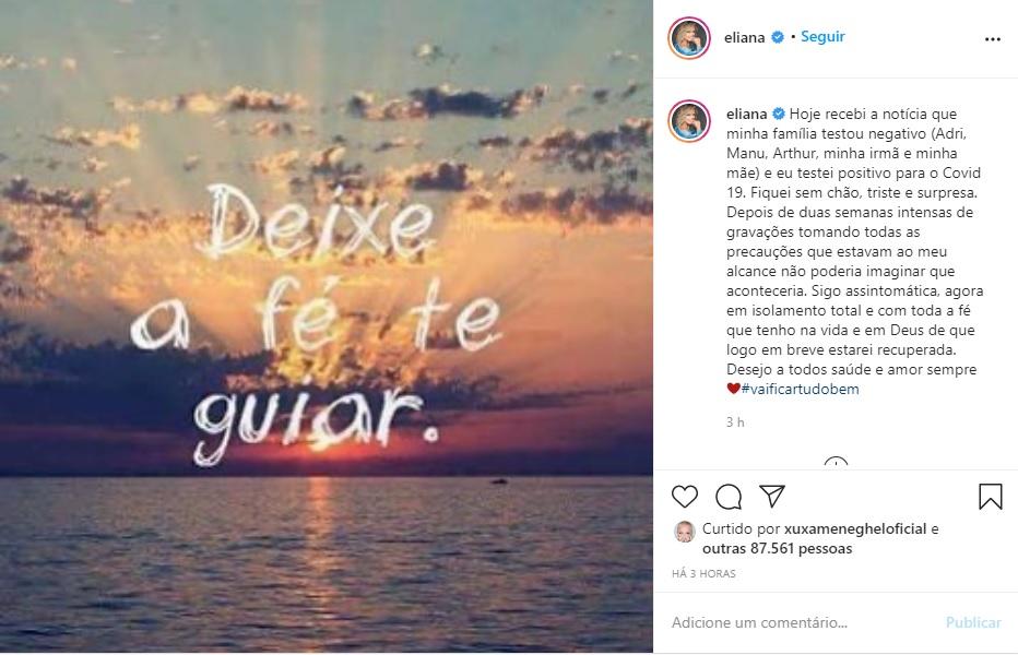 Apresentadora Eliana testa positivo para Covid-19: 