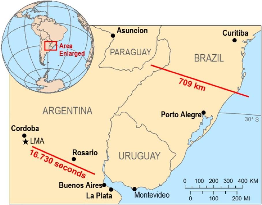 Maior raio do mundo, com 709 km de extensão, é registrado no sul do Brasil