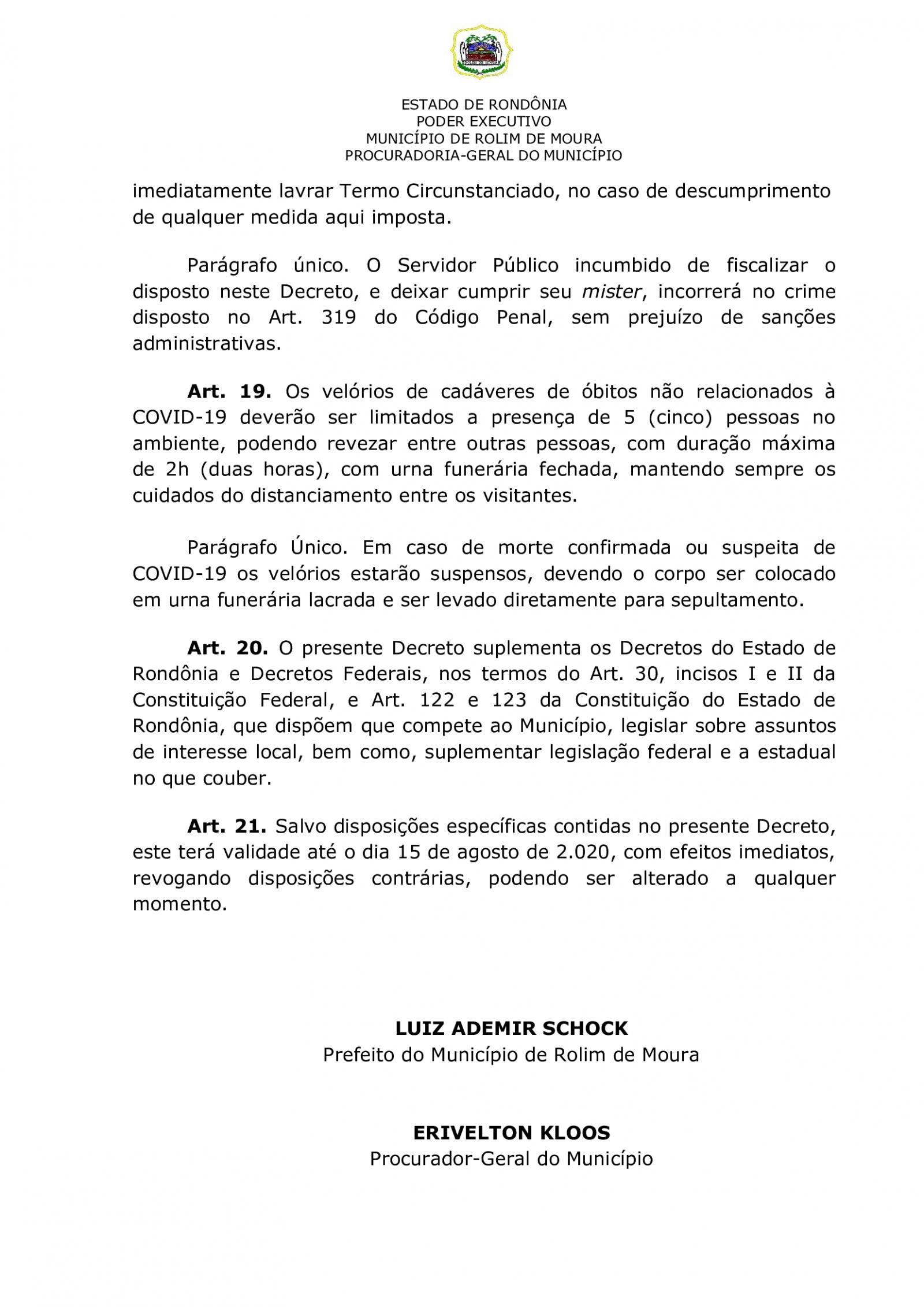 Prefeitura de Rolim de Moura publica novo decreto em combate ao covid-19; veja o que muda