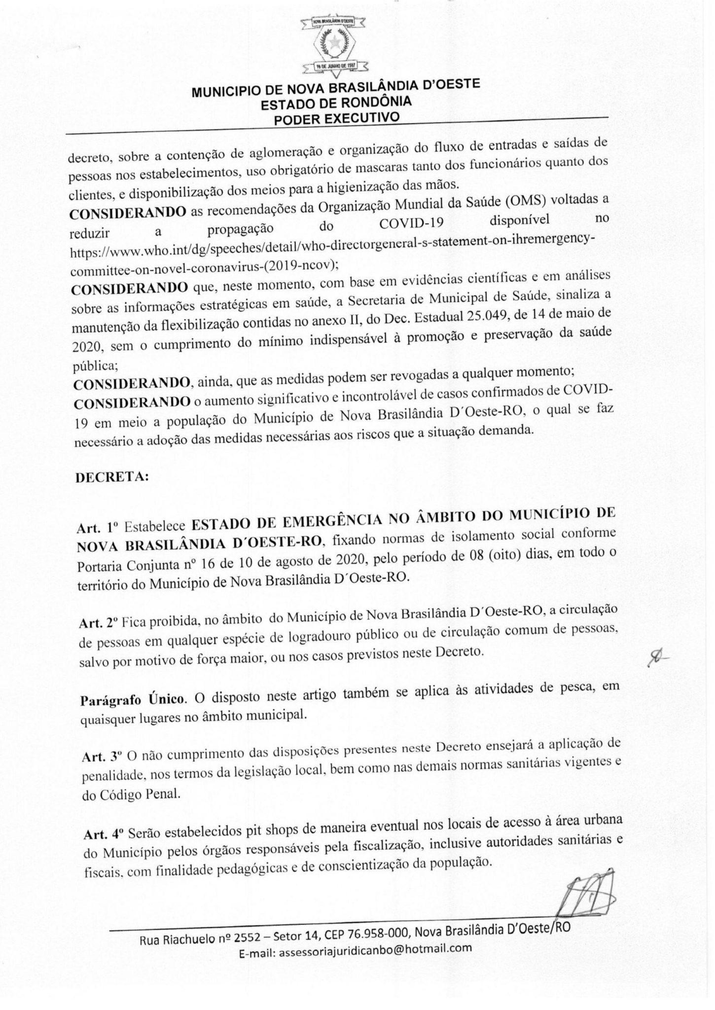 Prefeitura de Nova Brasilândia decreta 